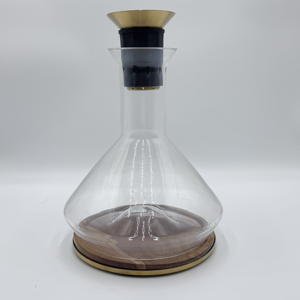 Wine Decanter w/ Wood Coaster & Micro-Perforated Aerator CLEAR GLASS New No Box